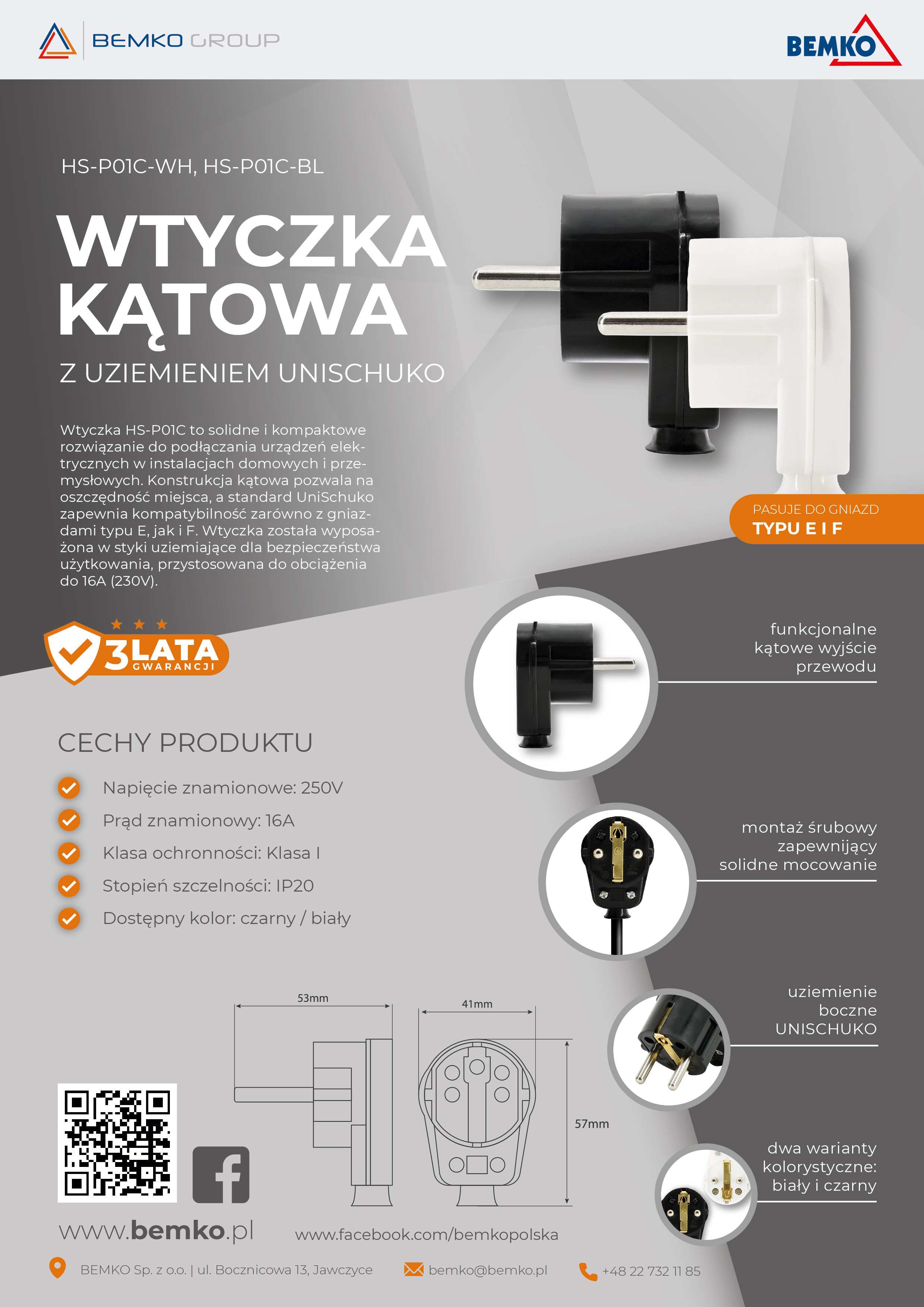 Wtyczka kątowa z uziemieniem - NOWOŚĆ
